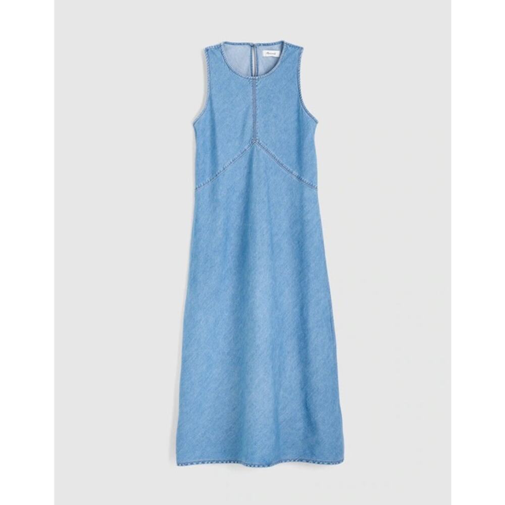 Madewell Seamed Maxi Dress in Airy Denim A Line Clean Soft Sky Blue US 6 NWT - Picture 6 of 13
